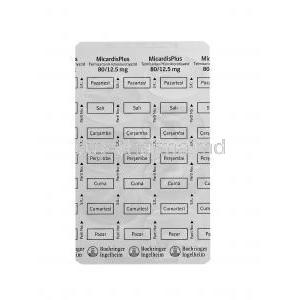 Micardis Plus, Telmisartan and Hydrochlorothiazide 80 and 12.5 mg blister pack