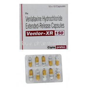 Generic Effexor XR, Venlafaxine 150 mg capsule and box