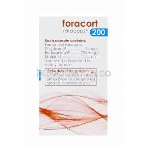 Foracort 200 Rotacaps, Generic Symbicort Rotacaps, Formoterol Fumarate 6mcg and Budesonide 200mcg box composition