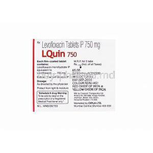 LQuin 750, Generic Levaquin, Levofloxacin 750mg box information