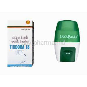 Tiodora 18, Generic Spiriva, Tiotropium Bromide 18mcg PUFFCAPS box and SAVAhaler