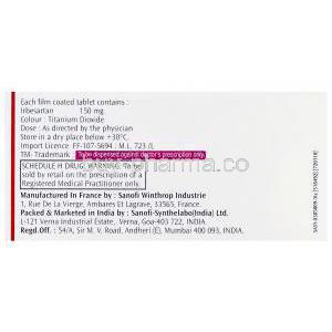 Aprovel 150mg, Irbesartan 150mg Box Information