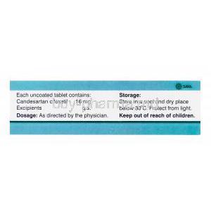 Creanz 16, Generic Atacand, Candesartan Cilexetil 16mg Box Composition