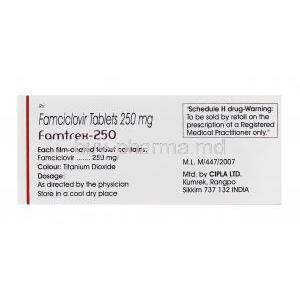 Famtrex-250, Generic Famvir 250mg, Famciclovir 250mg Box Information