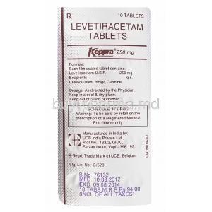 Keppra 250mg, Levetiracetam 250mg Blister Pack Information