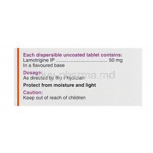 Lametec-50 DT, Generic Lamictal, Lamotrigine 50mg Box Composition