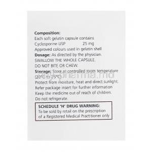 Cyclophil Me-25, Generic Gengraf, Cyclosporine 25mg Box Composition