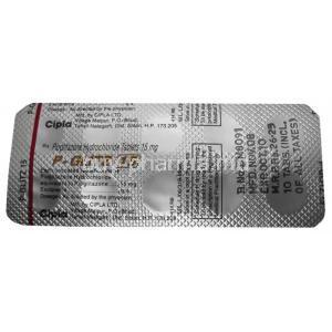Generic  Actos, Pioglitazone 15 mg blister back