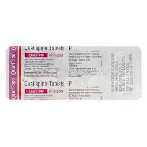 Quel-200, Generic Seroquel, Quetiapine 200mg Blister Pack Information