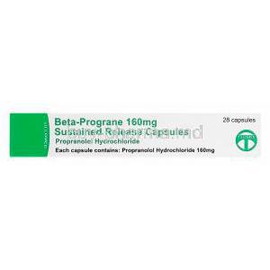 Beta-Prograne Sustained Release, Generic Inderal, Propranolol Hydrochloride 160mg Side Box Label
