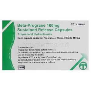 Beta-Prograne Sustained Release, Generic Inderal, Propranolol Hydrochloride 160mg Box Information