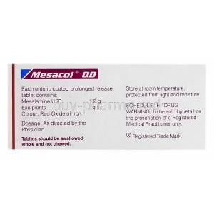 Mesacol OD, Generic Asacol, Mesalamine 1.2g Box Composition