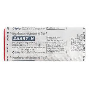 Zaart-H, Generic Hyzaar, Losartan Potassium 50mg and Hydrochlorothiazide 12.5mg Blister Pack Information