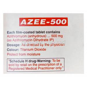 Azee-500, Generic Zithromax, Azithromycin 500mg Box Composition
