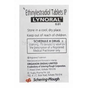 Lynoral, Ethinylestradiol 0.01mg Box Organon Manufacturer