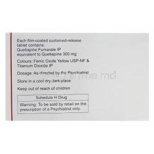 Quel SR-300, Generic Seroquel, Quetiapine 300mg Box Composition