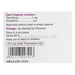 Tacrocip-1, Generic Prograf, Tacrolimus 1mg Box Information