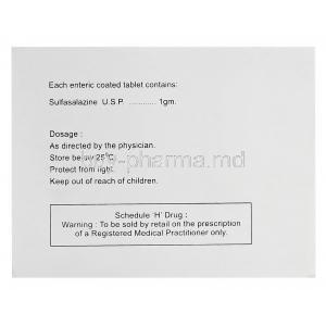 Saaz-DS, Generic Azulfidine, Sulfasalazine 1gm Delayed Release Box Information