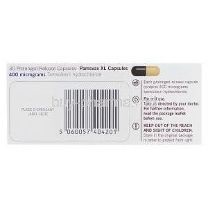 Pamsvax XL, Generic Flomax, Tamsulosin Hydrocholride 400mcg Box Information