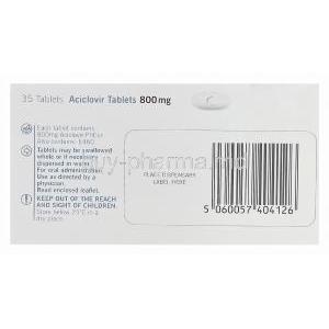 Aciclovir Tablets, Generic Zovirax, Aciclovir 800mg Box Information