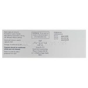 Duzela 30, Generic Cymbalta, Duloxetine 30mg Box Information