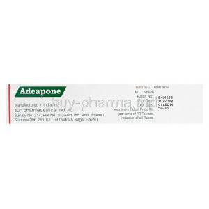 Adcapone, Generic Comtan, Entacapone 200mg Box Sun Pharmaceutical Manufacturer