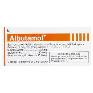 Albutamol, Salbutamol 2mg Etofylline 200mg Bromhexine Hydrochloride 8mg Box Information