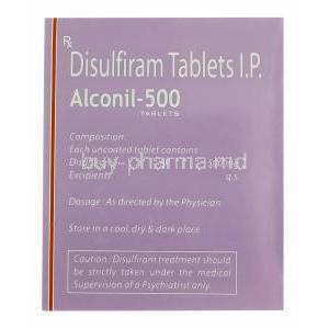 Alconil-500, Generic Antabuse, Disulfiram 500mg Box Information