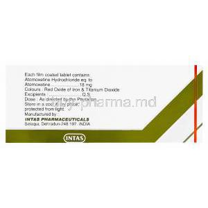 Axepta-18, Generic Strattera, Atomoxetine 18mg Box Information