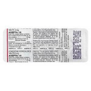 Axepta-18, Generic Strattera, Atomoxetine 18mg Blister Pack Information