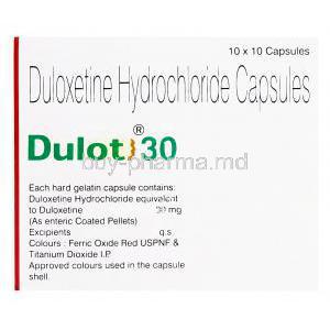 Dulot 30, Generic Cymbalta, Duloxetine 30mg Box Information