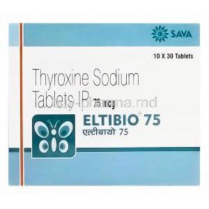 Eltibio 75, Generic Synthroid, Thyroxine Sodium 75mcg Box
