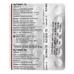 Eltibio 75, Generic Synthroid, Thyroxine Sodium 75mcg Blister Pack Information