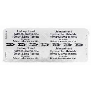 Lisinopril and Hydrochlorothiazide, Generic Zestoretic, Lisinopril 10mg and Hydrochlorothiazide 12.5mg Blister Pack