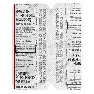 Nemdaa 5, Generic Namenda, Memantine Hydrochloride 5mg Blister Pack Information