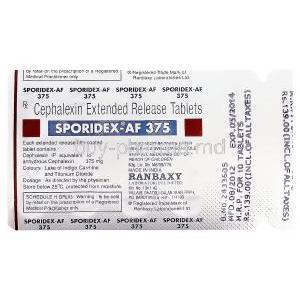 Sporidex-AF, Generic Keflex, Cephalexin 375mg Extended Release Blister Pack Information