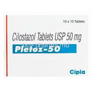 Pletoz-50, Generic Pletal, Cilostazol 50mg Box