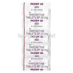 Pexep 30, Generic Paxil, Paroxetine Hydrochloride 30mg Tablet Blister Pack