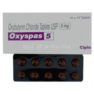 Oxyspas, Generic  Ditropan, Oxybutynin 5 mg (Cipla) Box and Tablet