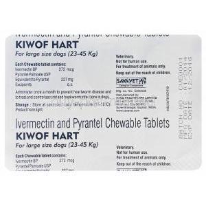 Kiwof Hart Chewable Tabs for Large Dogs, Generic Heartgard Plus, Ivermectin 272mg and Pyrantel 227mg Tablet Strip Information