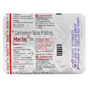 Maclar 500, Generic Biaxln, Clarithromycin 500mg Tablet Strip Information