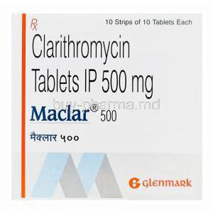 Maclar 500, Generic Biaxln, Clarithromycin 500mg Box