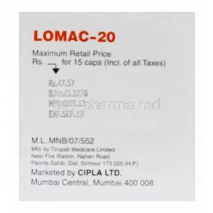 LOMAC-20, Generic Prilosec, Omeprazole 20mg Box Manufacturer