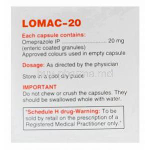 LOMAC-20, Generic Prilosec, Omeprazole 20mg Box Composition