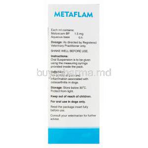 Metaflam Oral Suspension (Vet), Generic Metacam, Meloxicam BP 1.5mg 100ml Box Information