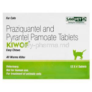 Kiwof Easy Chews, Generic Drontal, Praziquantel 20mg and Pyrantel Pamoate 230mg Box