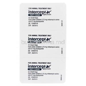 Interceptor Spectrum for Small Dogs, Milbemycin Oxime 5.75mg and Praziquantel 57mg Tasty Chews Strip Back