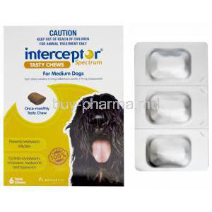 Interceptor Spectrum for Medium Dogs, Milbemycin Oxime 11.5mg and Praziquantel 114mg