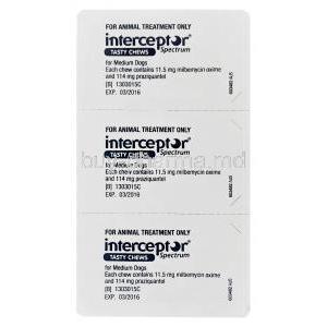 Interceptor Spectrum for Medium Dogs, Milbemycin Oxime 11.5mg and Praziquantel 114mg Tasty Chews Strip Back