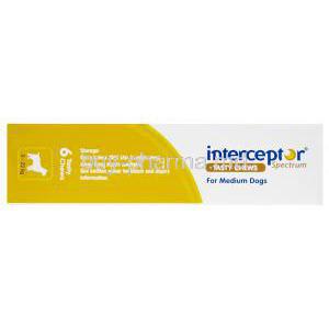 Interceptor Spectrum for Medium Dogs, Milbemycin Oxime 11.5mg and Praziquantel 114mg Box Side